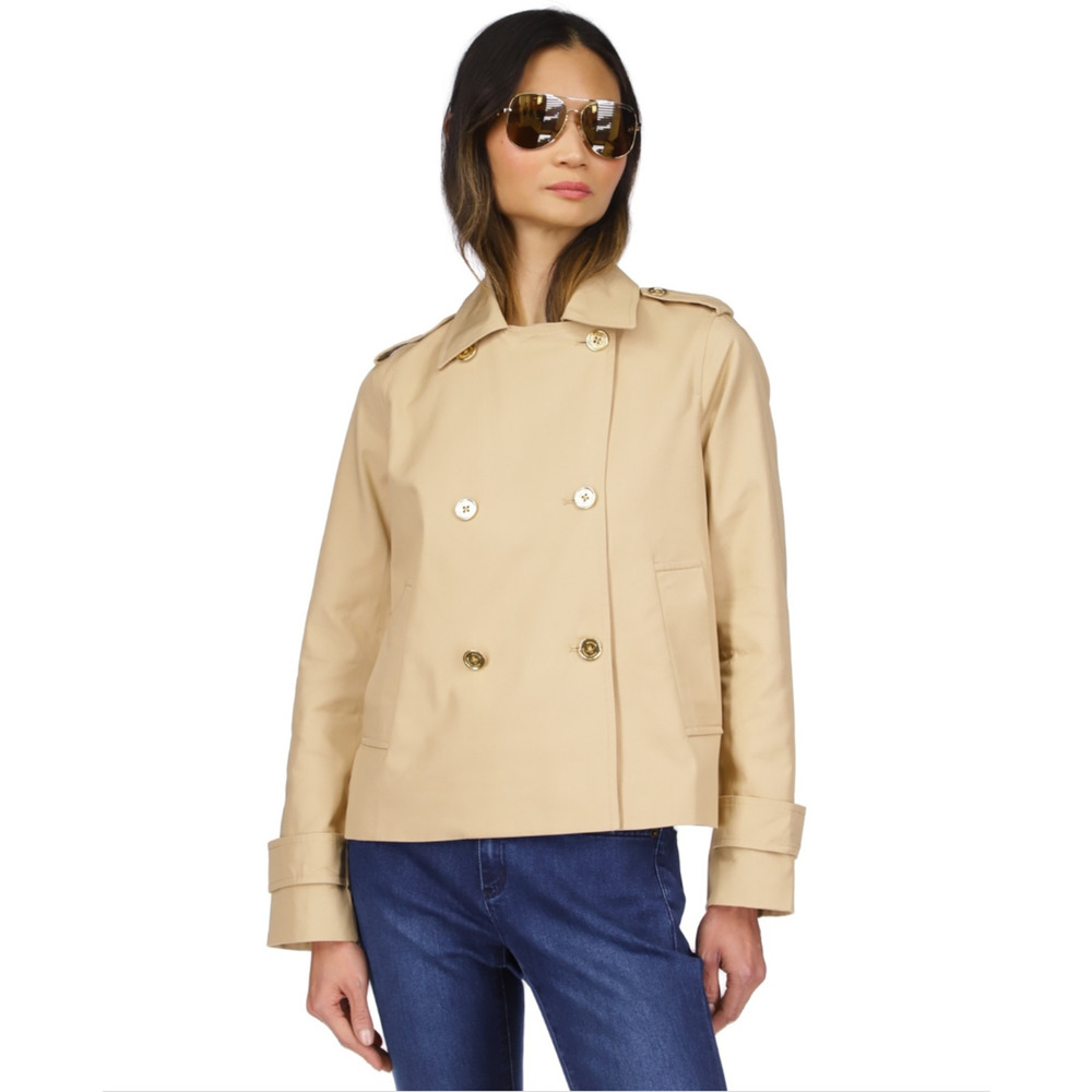 Michael Michael Kors Women Cotton Twill Cropped Peacoat Khaki Petite Size PL